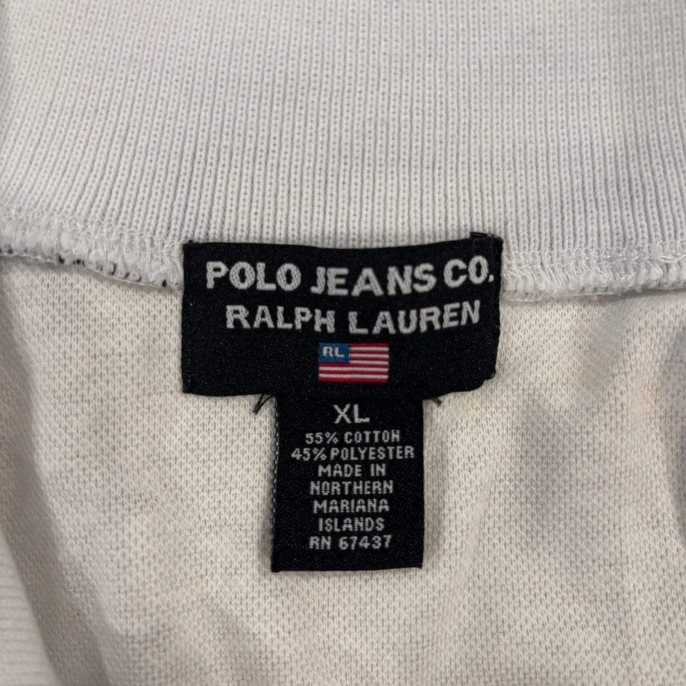 Vtg 90s Polo Jeans Co Ralph Lauren Ringer Tee White Navy‎ RL Flag XL